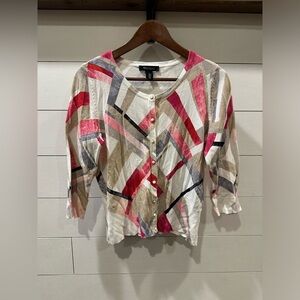 White House Black Market Red/ Black Geometric Women's Cardigan- size Medium